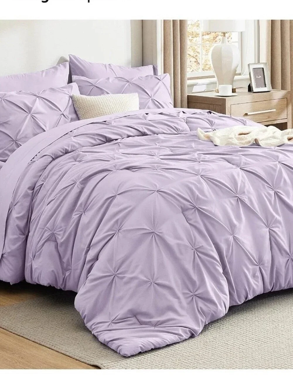 Elegant Pintuck Lavender Purple Comforter Set 7 pcs